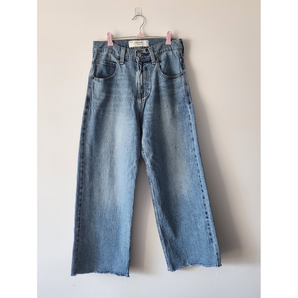 Hollister Super Baggy Jeans Womens 28 Light Wash Wide Leg Y2K Skater Denim Raw